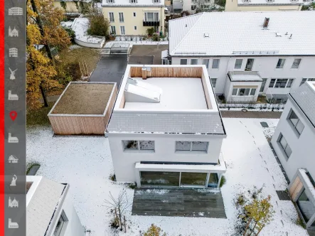 Drohnenansicht - Haus kaufen in Neubiberg - Außergewöhnlich und modern - exklusives Einfamilienhaus mit Dachgarten in Toplage!