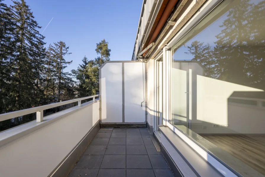 Terrasse nach Süden und Westen - Wohnung kaufen in München - Sonne pur den ganzen Tag: 2-Zimmer-Wohnung mit 2 Dachterrassen - Erstbezug nach Komplettrenovierung