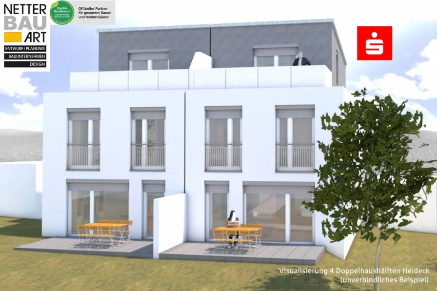 Visualisierung Garten Haus 1 + 2 - Haus kaufen in Heideck - NEUBAU von 4 attraktiven Doppelhaushälften