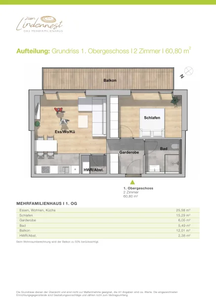 Grundriss 1. Obergeschoss: 2-Zimmer