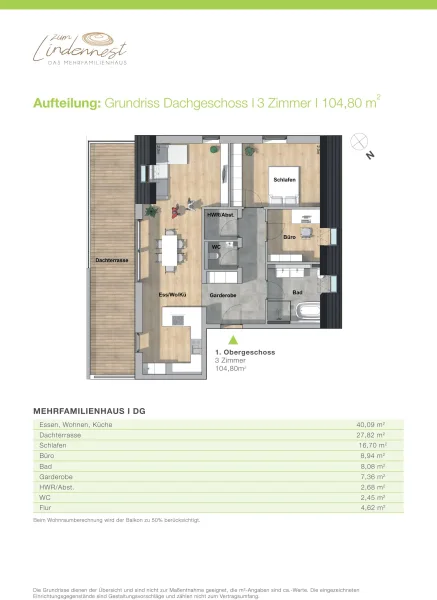 Grundriss Dachgeschoss: 3-Zimmer