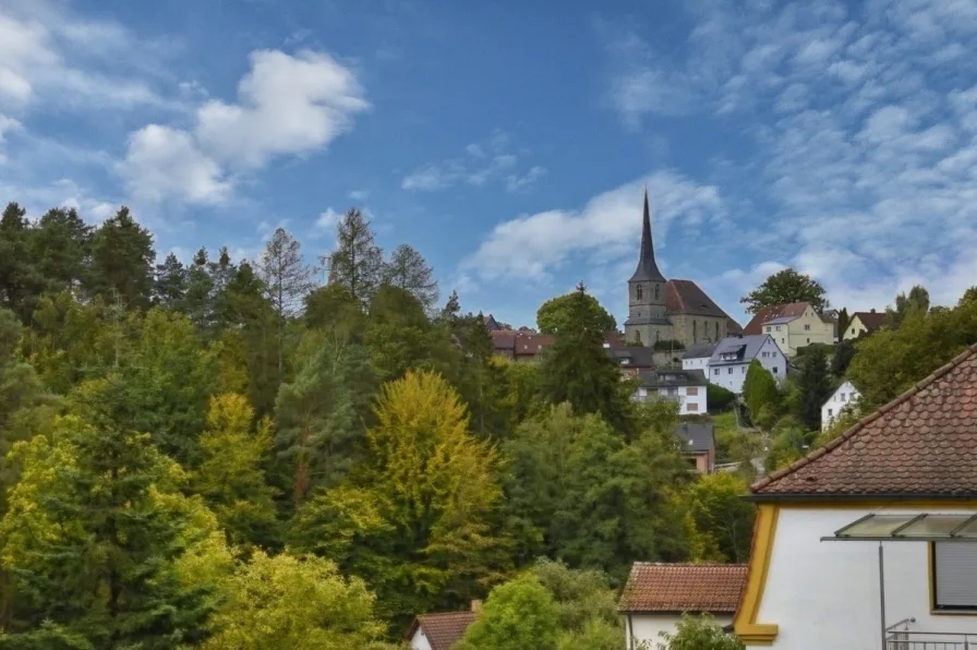 Ausblick von Wohnzimmer und Küche auf Eckersdorf