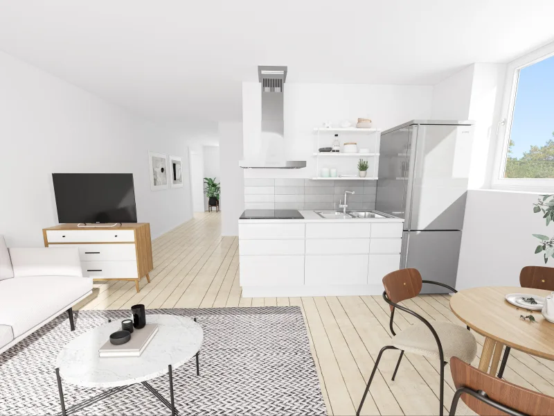 Wohnen und Essen Visualisierung - Wohnung kaufen in Ulm - JU living - Wohnungen nach Maß im KfW-40-Standard