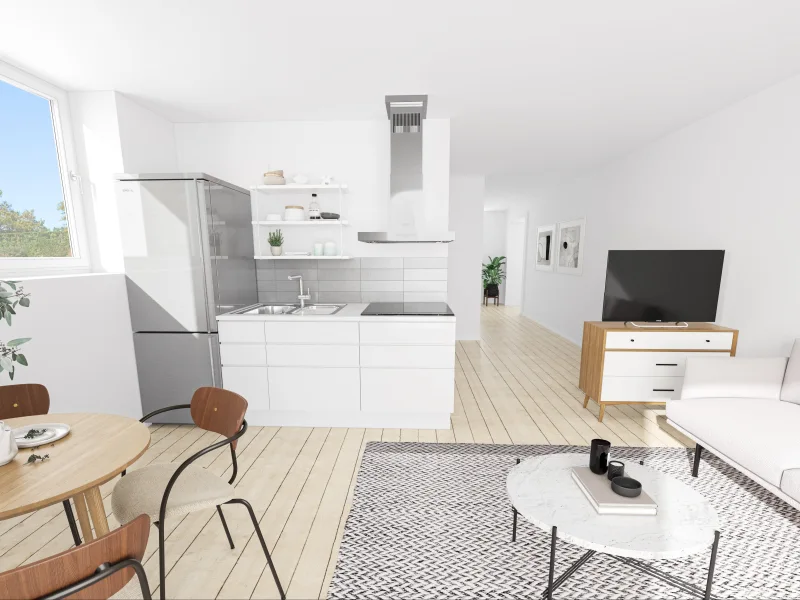 Visualisierung Wohnen und Küche - Wohnung kaufen in Ulm - Erdgeschosswohnung mit eigenem Garten
