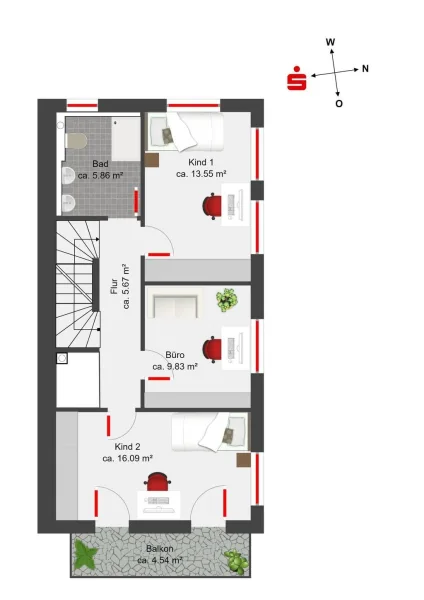 Grundriss OG - rechte DHH