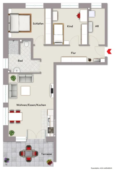 Grundriss 3-Zimmer-Wohnung Erdgeschoss