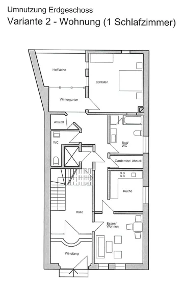 Variante 2 -  Umnutzung Erdgeschoss zu Wohnraum