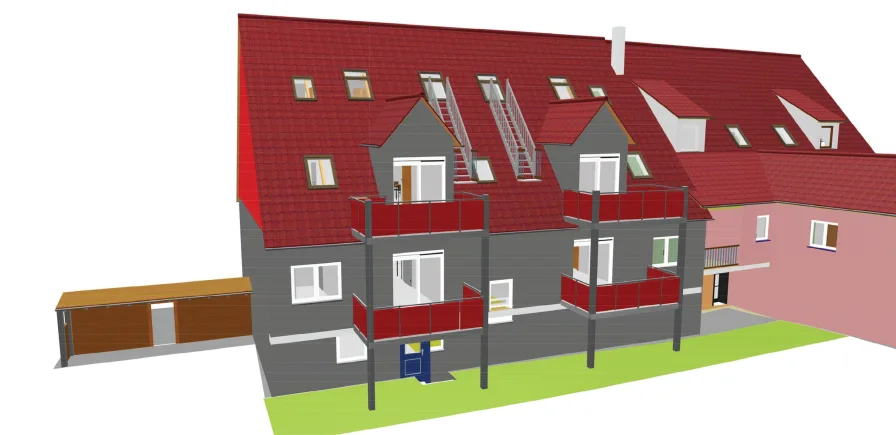 3D-Ansicht Gartenseite - Wohnung kaufen in Feuchtwangen - Hochwertige Neubauwohnungen zum Selbstbezug oder zur Kapitalanlage