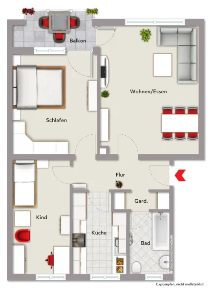 Grundriss 3-Zimmer-Wohnung