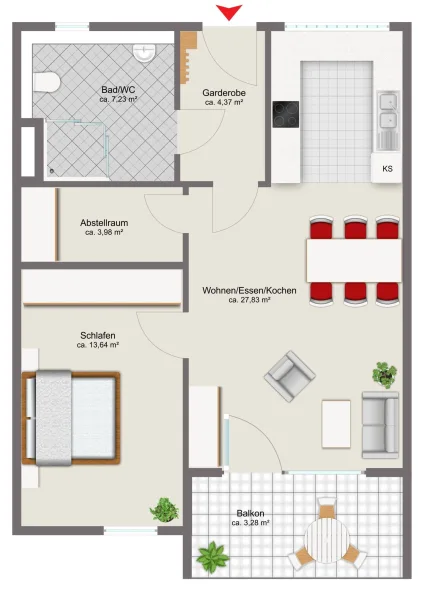 Grundriss - Wohnung mieten in Deggendorf - 2-Zimmer-Wohnung in Deggendorf