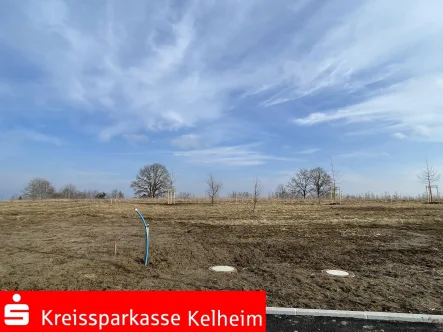 Blick auf das Baugrundstück - Grundstück kaufen in Mainburg - Baugrundstück für Doppelhaushälfte Im Neubaugebiet in exponierter Lage über Mainburg 