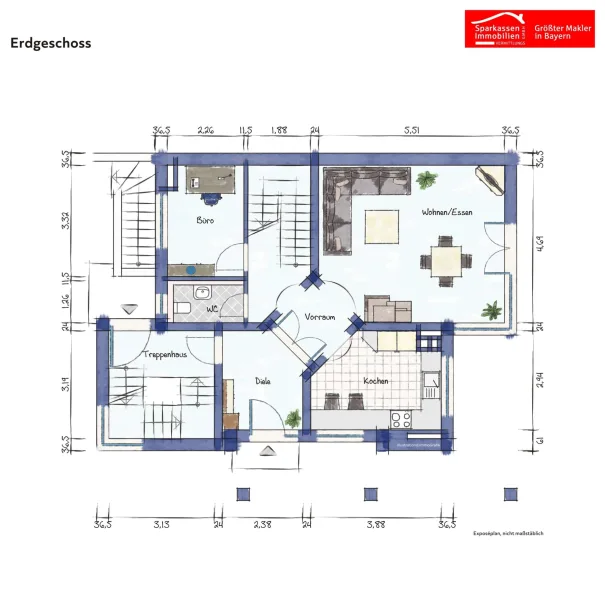 Grundriss Erdgeschoss - möbliertes Beispiel