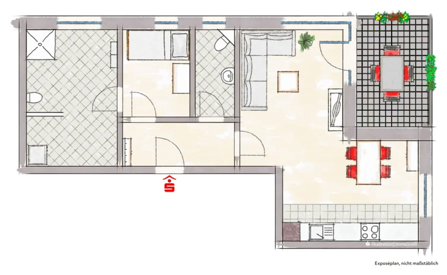 Grundriss der 2-Zimmer-Wohnung