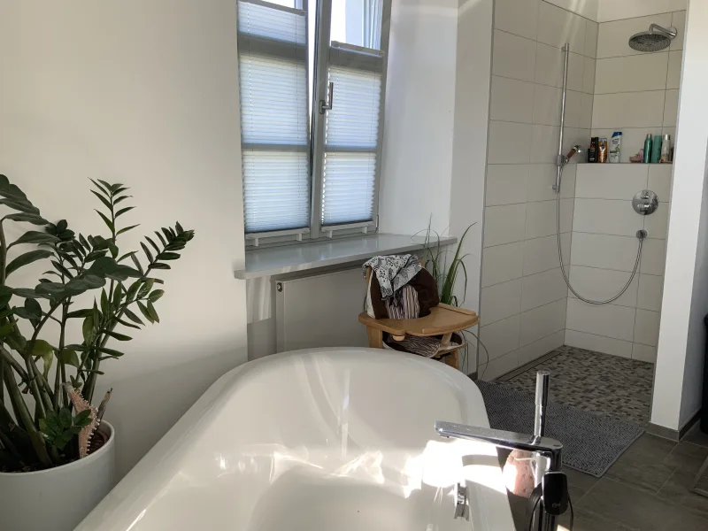 Badezimmer mit begehbarer Dusche der Wohnung 1