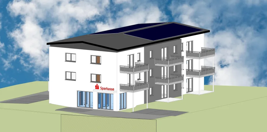 Außenansicht Nord-West - Wohnung kaufen in Eslarn - Klimafreundlicher Neubau eines Wohn- und Geschäftshauses in Eslarn 