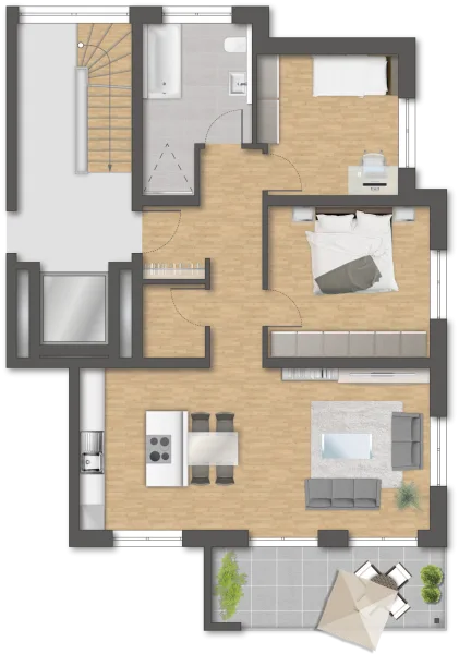 Grundriss der Etagenwohnungen mit Balkon