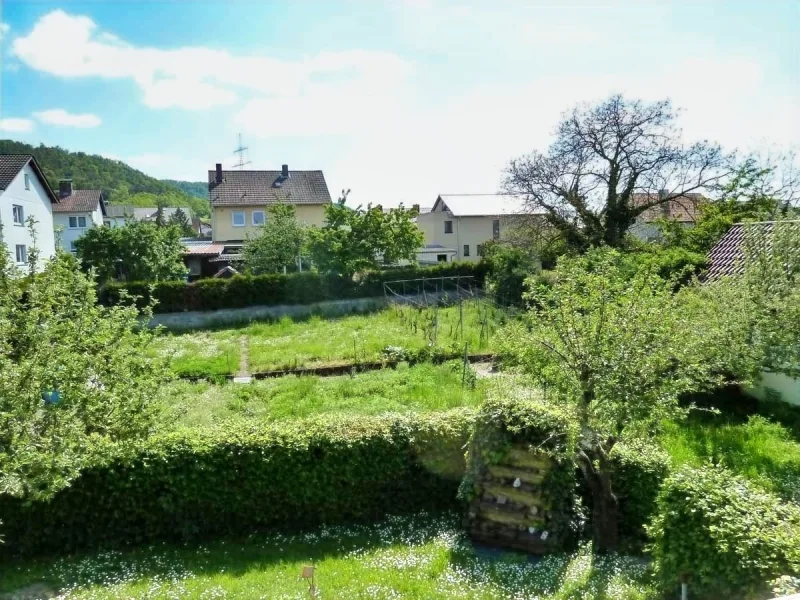 Blick vom Balkon aufs Grundstück