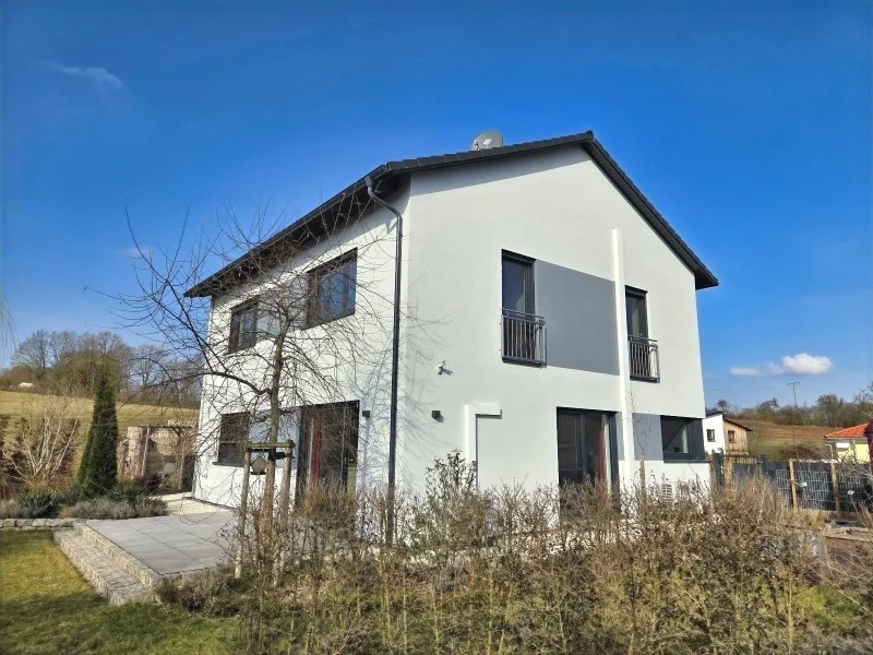 Süd-Ost Ansicht - Haus kaufen in Zeil - Junges EFH in ruhiger, sonniger Ortsrandlage mit traumhaft gestalten Außenanlagen (Wfl. 170 m² / Grund 703 m²)