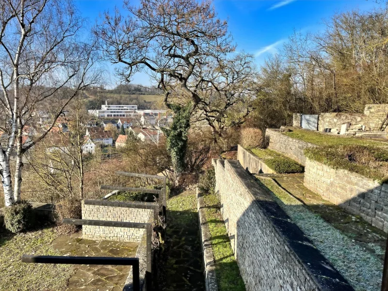 aufwändig gestaltete, terrassierte Grünflächen auf der Westseite