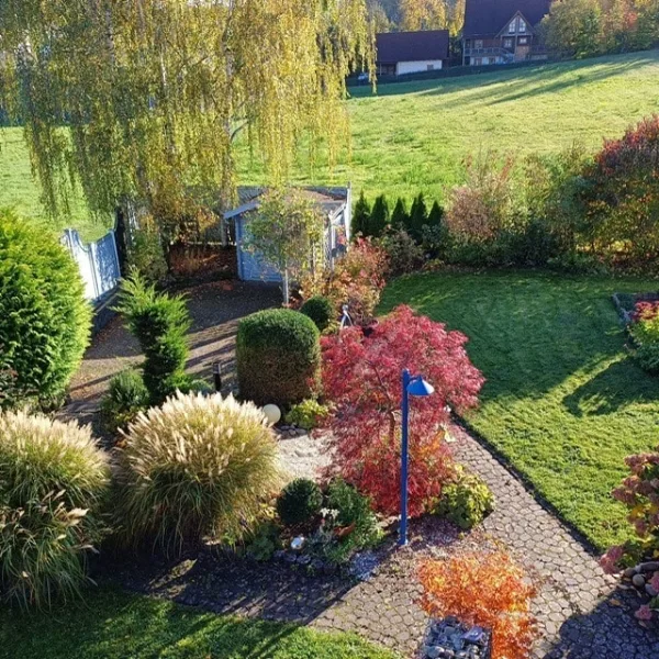 Garten mit kleinen Gerätehaus