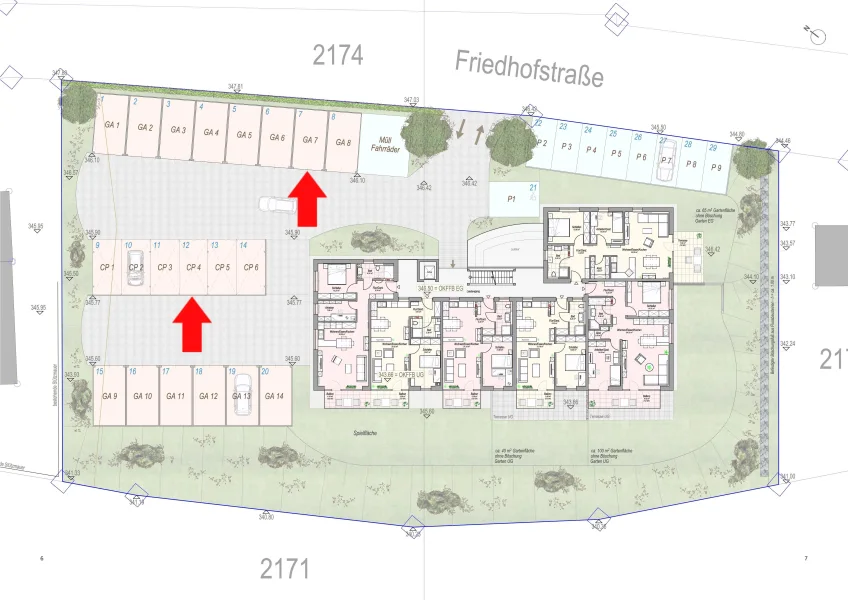 Plan Stellplätze, Carports und Garagen