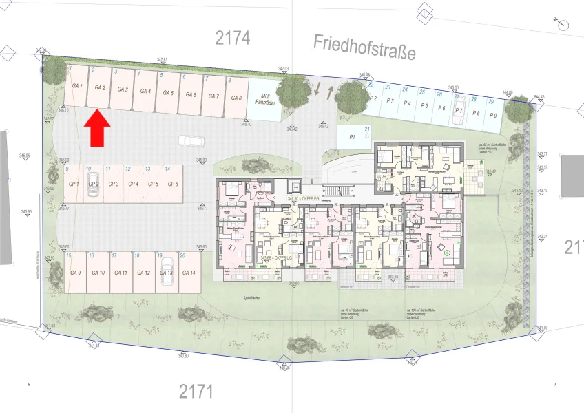 Plan Stellplätze, Carports und Garagen