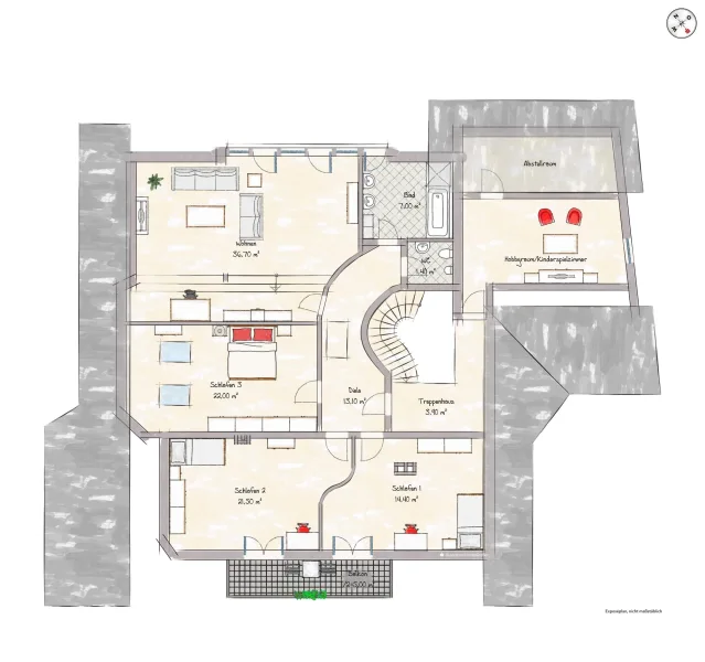 Grundriss Dachgeschoss visualisiert