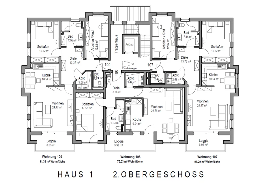 Grundriss 2. OG Haus 1