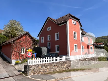 Südwestansicht - Haus kaufen in Obernzell - Schmuckstück mit Charme - vermietetes Zweifam.-Haus mitten in Obernzell