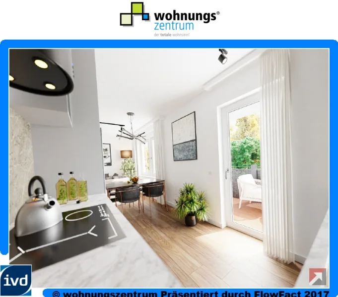 Offene Küche mit Zugang zur Gartenoase - Wohnung kaufen in Dresden - Niegelnagelneu saniert! 3-Zimmer mit schickem Balkon! Modernes Designinterieur! Bad mit Fenster!