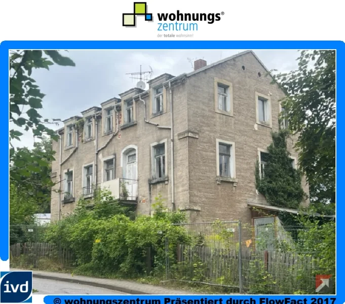 Straßenseite - Haus kaufen in Dresden - Sanierungsbedürftiges Mehrfamilienhaus mit zusätzlicher Anbaugenehmigung in Lieblingswohnlage von Dresden!