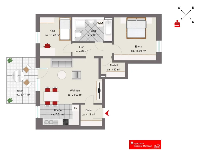 Grundriss - Wohnung kaufen in Burghausen - Neubau Wohnung in Burghausen