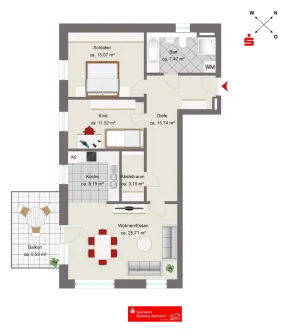 Grundriss - Wohnung kaufen in Burghausen - Neubau 3-Zimmer-Wohnung in Burghausen