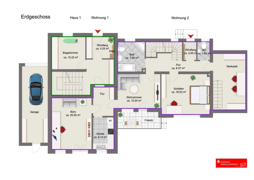 Erdgeschoss Haus 1 Wohnung 1+2