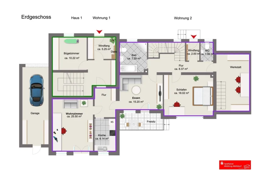 Erdgeschoss Haus 1 Wohnung 1+2