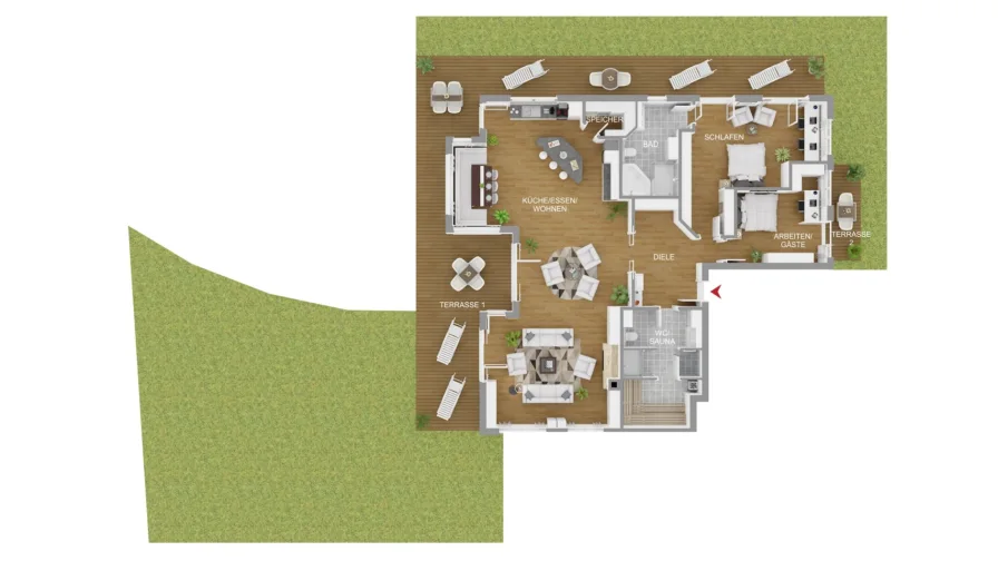 Grundriss Wohnung 1 (mit Gartenfläche)