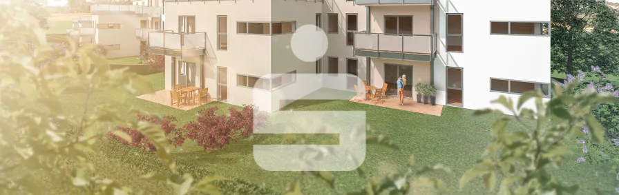 Ansicht mit Garten - Wohnung kaufen in Oberviechtach - Neubauwohnungen in Oberviechtach-modern, nachhaltig, energieeffizient-