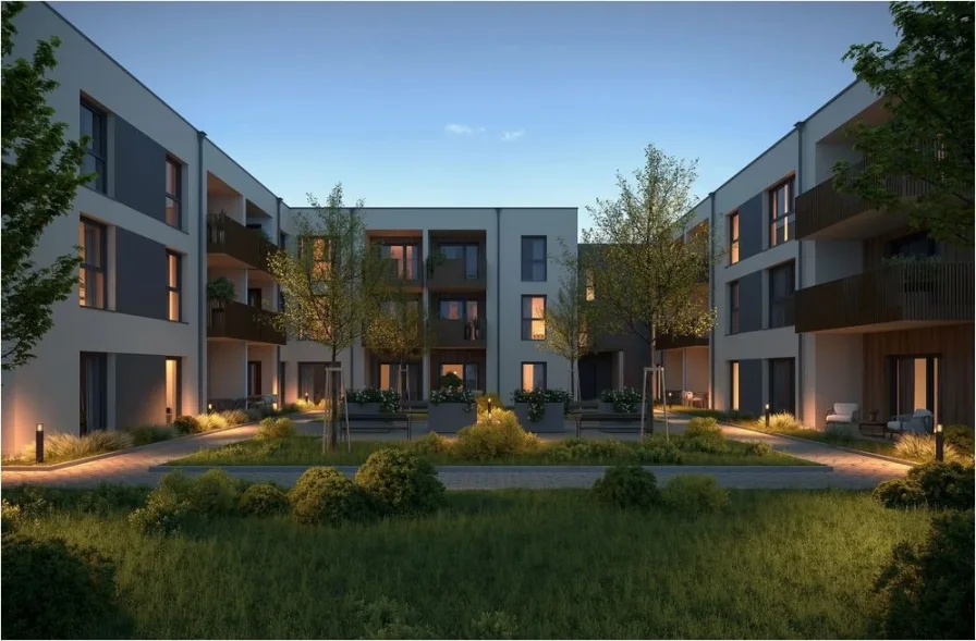 Nachtansicht Innenhof - Wohnung kaufen in Schwandorf - Neubauprojekt "Schwanenhof" - Profitieren Sie jetzt vom Wachstumschancengesetz!