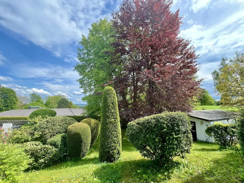 gepflegter Garten mit Blick Richtung Alpen