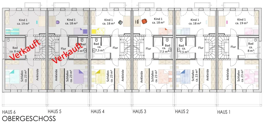 Obergeschoss Häuser 1-6