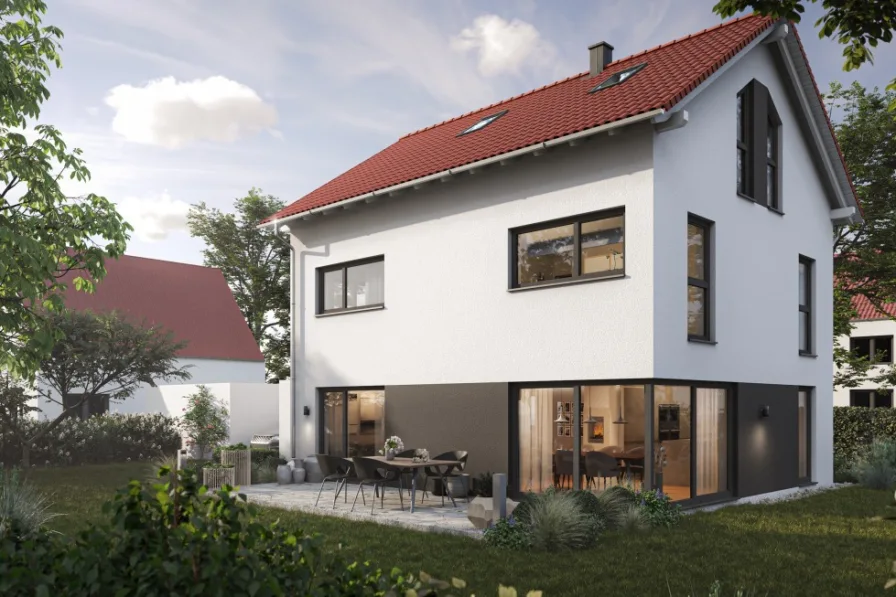 Hausansicht Gartenseite - Haus kaufen in Krailling - !KfW 40! Zukunftssicherer Neubau in begehrter Lage!