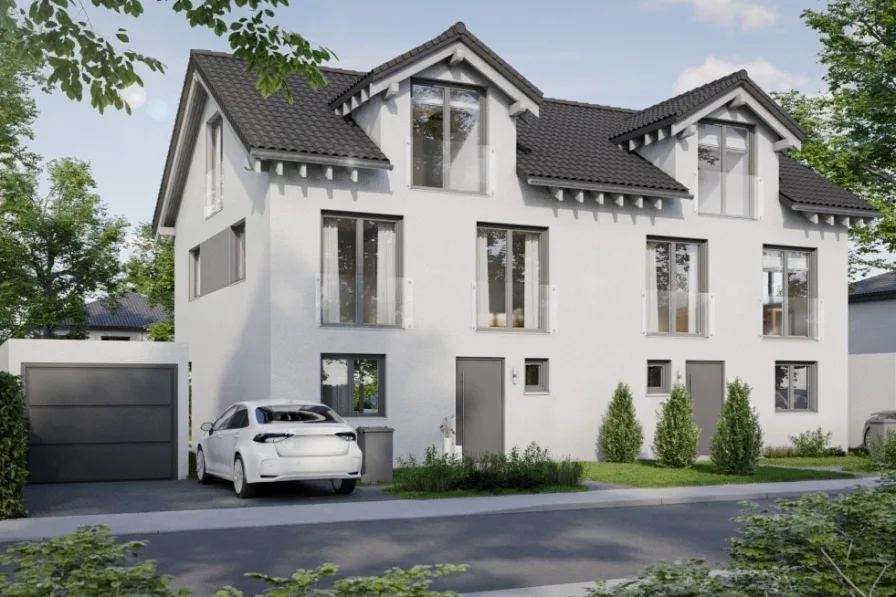 Visual. Frontansicht Haus - Haus kaufen in Grasbrunn - NEUBAU zweier DHH auf Traumgrundstück in Grasbrunn