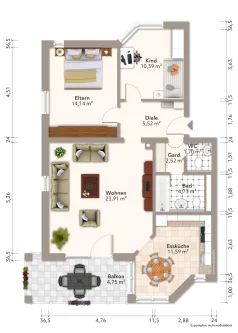 Wohnungsgrundriss - Wohnung kaufen in Gilching - Ideal zur Eigennutzung oder Kapitalanlage 