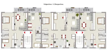 Grundriss EG - 2. OG - Haus kaufen in Freiburg - Vermietetes Mehrfamilienhaus mit 16 Wohnungen