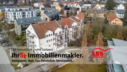 Luftbild (Pfeil Wohnung) - Wohnung kaufen in Konstanz - Tolles 1-Zi.-Appartement im Dachgeschoss mit Balkon und TG-Stellplatz (Duplex) - aktuell vermietet 