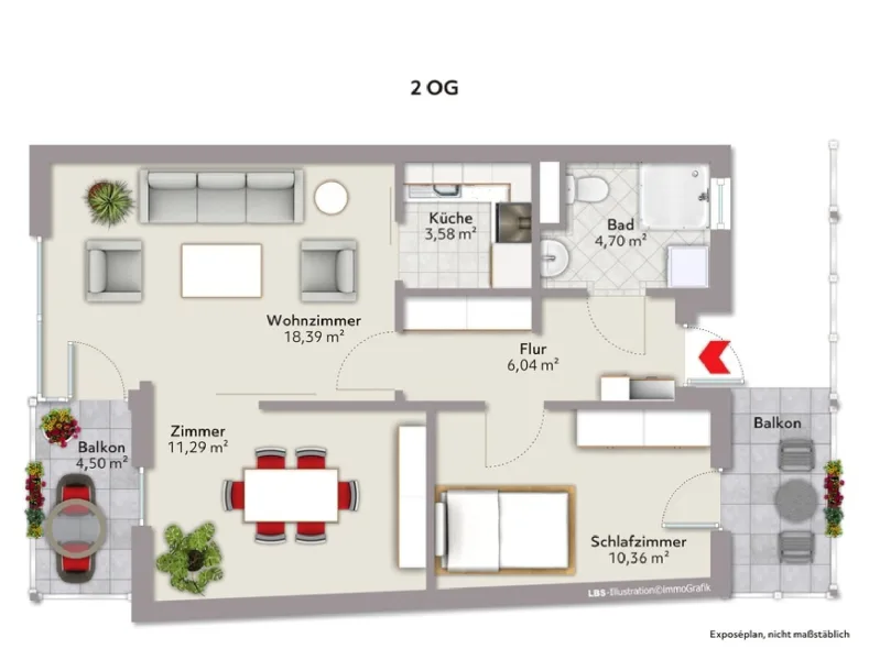Grundriss - Wohnung kaufen in Karlsbad - 3 Zimmer Wohnung mit 2 Balkonen, barrierefrei
