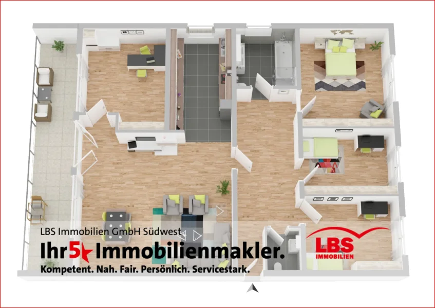 3 D Animationsplan ETW  - Wohnung kaufen in Offenbach - OFFENBACH-Queich - Großzügige 5 Zimmer Eigentumswohnung