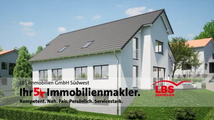 Visualisierung Südansicht - Haus kaufen in Stockach - ** Neubau Doppelhaushälfte zum Selbstausbau! **