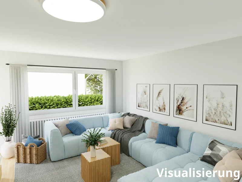 Visualisierung Wohnen_WZ - Wohnung kaufen in Heilbronn - Den Sommer auf dem Balkon genießen