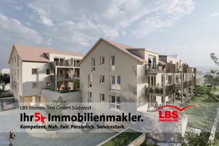 Rückansicht Häuser 2 & 3 - Wohnung kaufen in Gomaringen - Lichtdurchflutetes Wohnen trifft Eleganz und Stil!